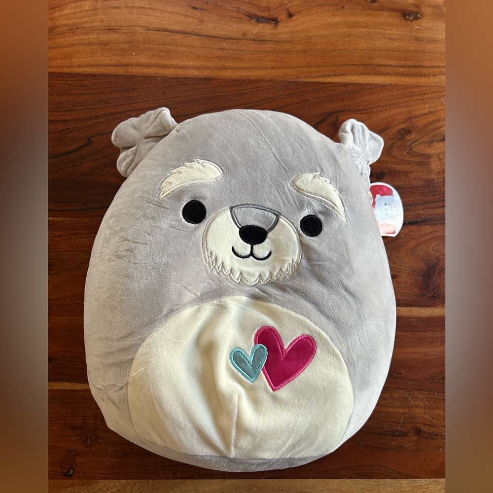 NWT Squishmallow Shaun the Schnauzer Dog 16" Gray Valentines Hearts Animal - Picture 1 of 7